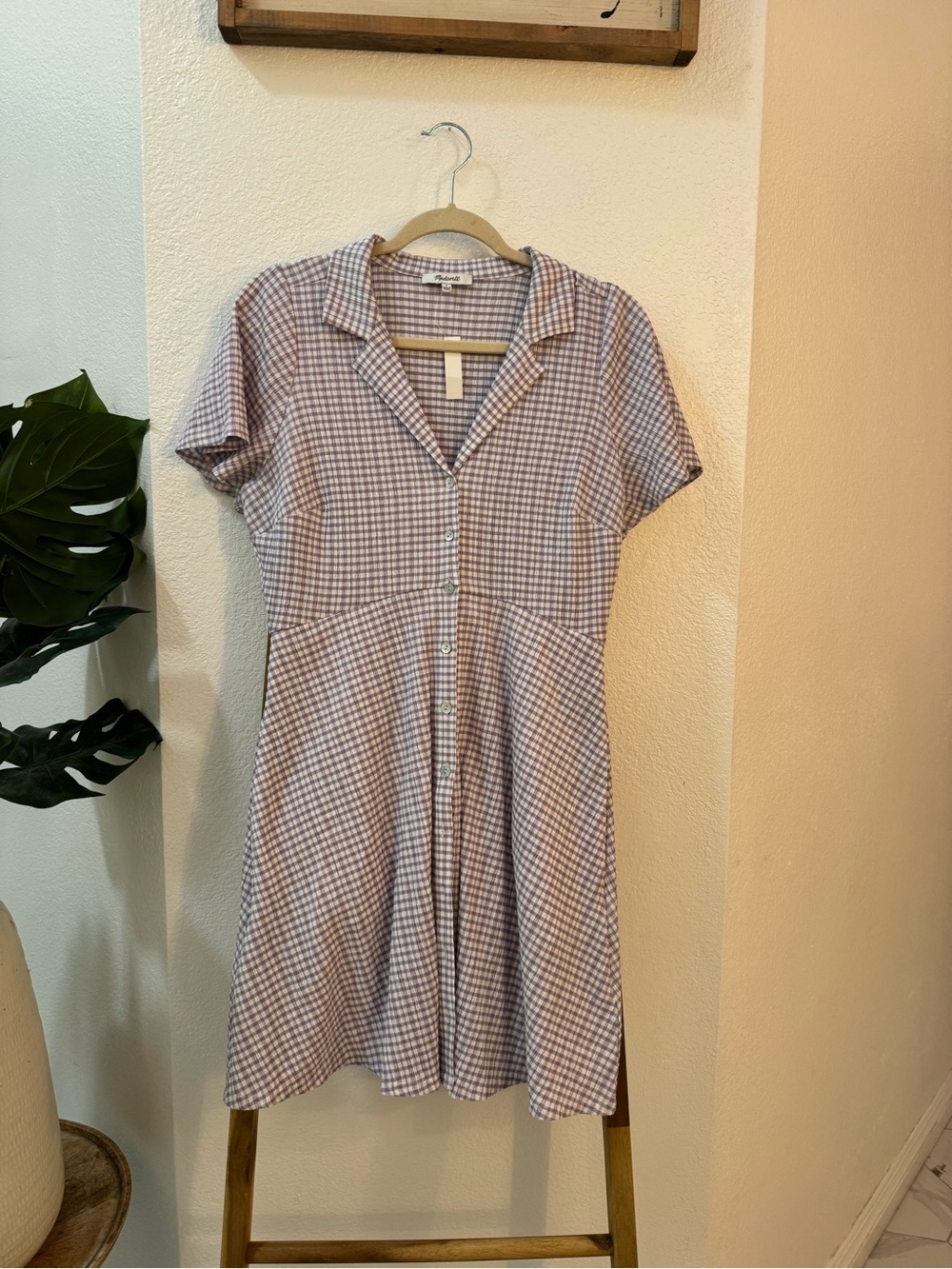 Madewell Lavender-Check Button-Front Mini Dress - Picture 5 of 13